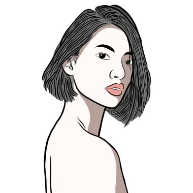 Güzel bir genç kadın, vücudunda gölgelere neden olan parlak bir ışıktı. Düz tasarım ile yaratıcılık..