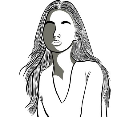 Güzel bir genç kadın, vücudunda gölgelere neden olan parlak bir ışıktı. Düz tasarım ile yaratıcılık..