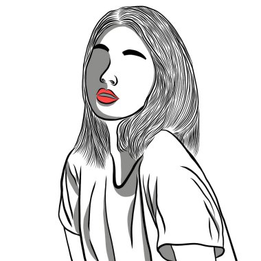 Güzel bir genç kadın, vücudunda gölgelere neden olan parlak bir ışıktı. Düz tasarım ile yaratıcılık..