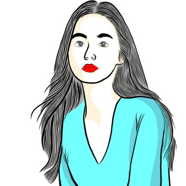 Güzel bir genç kadın, vücudunda gölgelere neden olan parlak bir ışıktı. Düz tasarım ile yaratıcılık..