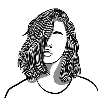 Güzel bir genç kadın, vücudunda gölgelere neden olan parlak bir ışıktı. Düz tasarım ile yaratıcılık..