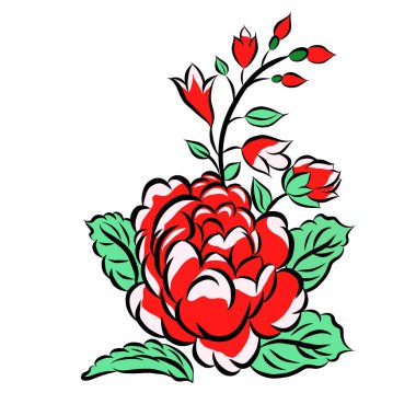 Çizgi çizilmiş, beyaz arka planda güzel gül buketi çiçekleri, düz dizaynlı resimlerle birlikte yaratıcı. Çiçek desenli, duvar kağıtları için dekoratif seriler. Sevgililer Günü konsepti.