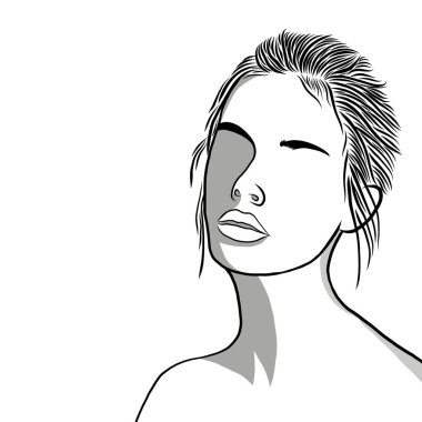 Güzel bir genç kadın, vücudunda gölgelere neden olan parlak bir ışıktı. Düz tasarım ile yaratıcılık..