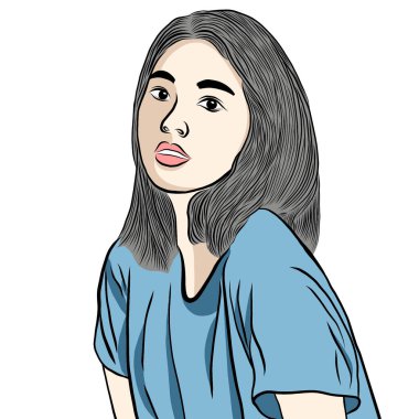 Güzel bir genç kadın, vücudunda gölgelere neden olan parlak bir ışıktı. Düz tasarım ile yaratıcılık..