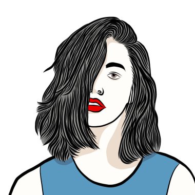 Güzel bir genç kadın, vücudunda gölgelere neden olan parlak bir ışıktı. Düz tasarım ile yaratıcılık..