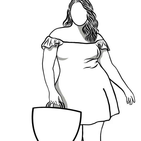 Body positive concept.Woman plus size.Confident obese women on over white background.Line drawing of cartoon character with illustration in flat design.