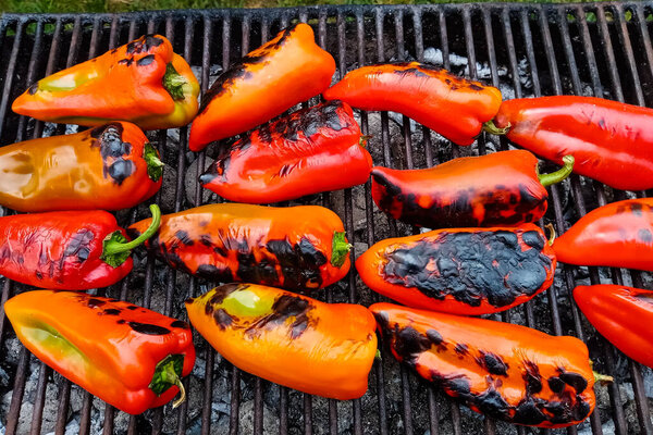 close-up photo of kapia peppers on the grill