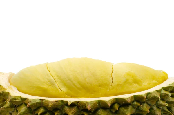 Vers gesneden Durian geïsoleerd op witte achtergrond. — Stockfoto