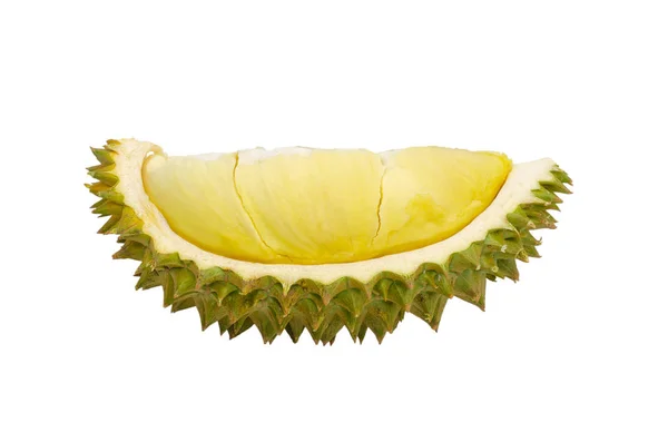 Vers gesneden Durian geïsoleerd op witte achtergrond. — Stockfoto