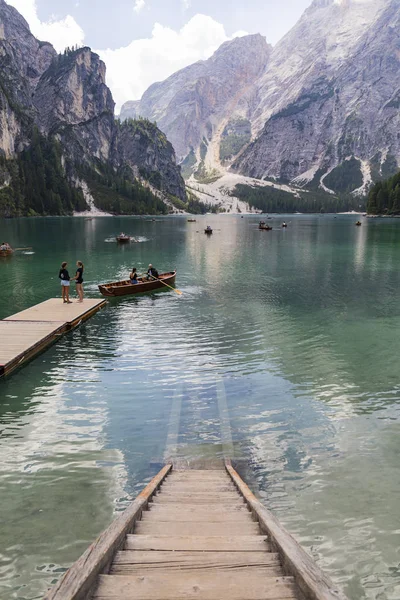 Scorcio Del Lago Braies Lago Diamante Delle Alpi — Fotografia de Stock