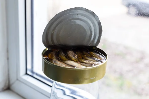 Opened tin of canned fish