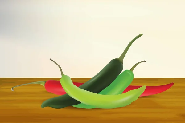 Tahta arka plan ile sıcak biber gerçekçi vektör