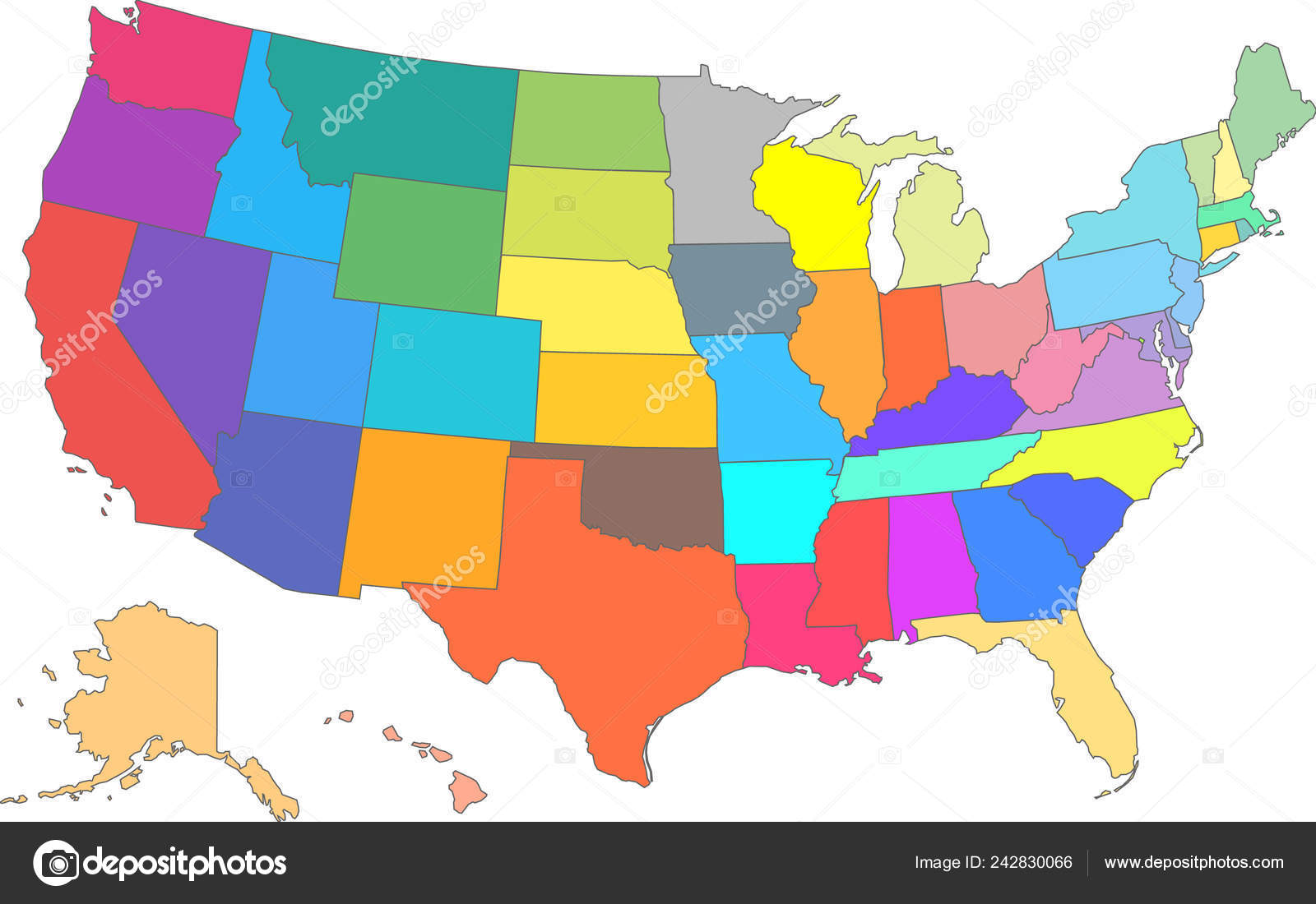 Map Of All The States Color Usa Vector Map With All States Stock Vector Image By ©_Om #242830066