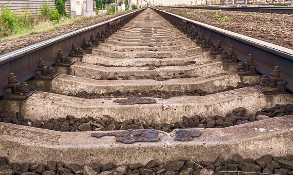 Rails and sleepers. Railway in perspective in Russia.