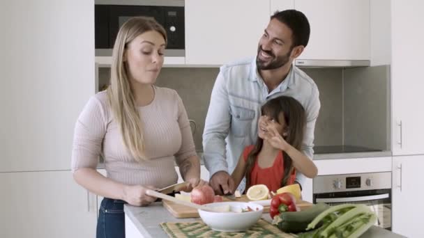 Casal de família alegre com filha pequena — Vídeo de Stock