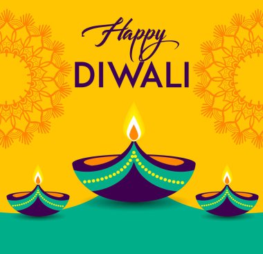 Yeşil ve sarı renkli Diwali tebrik kartı 