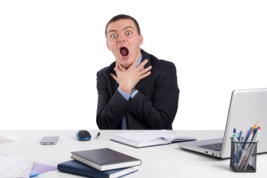 İş, insanlar, zaman yönetimi ve office kavramı-işadamı umutsuzluk için kendini boğmaya çalışır. Sorunlar ve çözümleri üzerinde beyaz arka plan izole kavramı