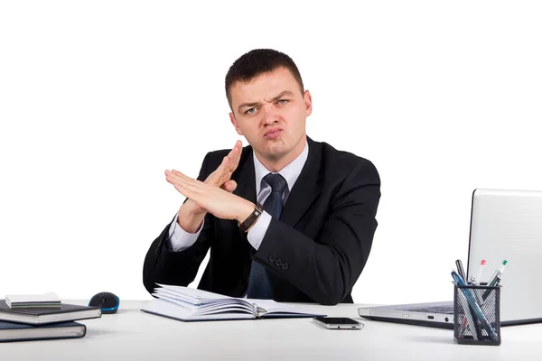 Office Finances Internet Business Success Stress Concept Businessman Making Sign — Stock Photo, Image