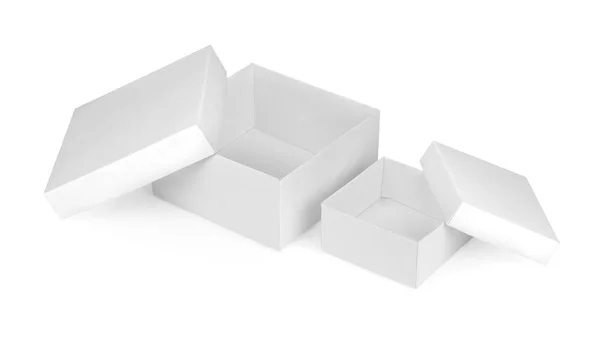 Disclosed Two Empty Box Isolated White Background — Stock Photo, Image