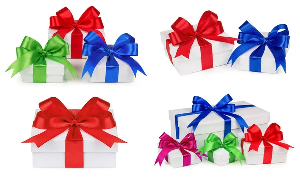 Farklı boyutlarda, beyaz bir arka plan üzerinde izole hediyeler ile renkli kutular