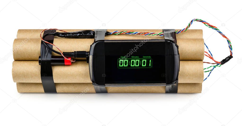 Bomb with timer isolated on white background