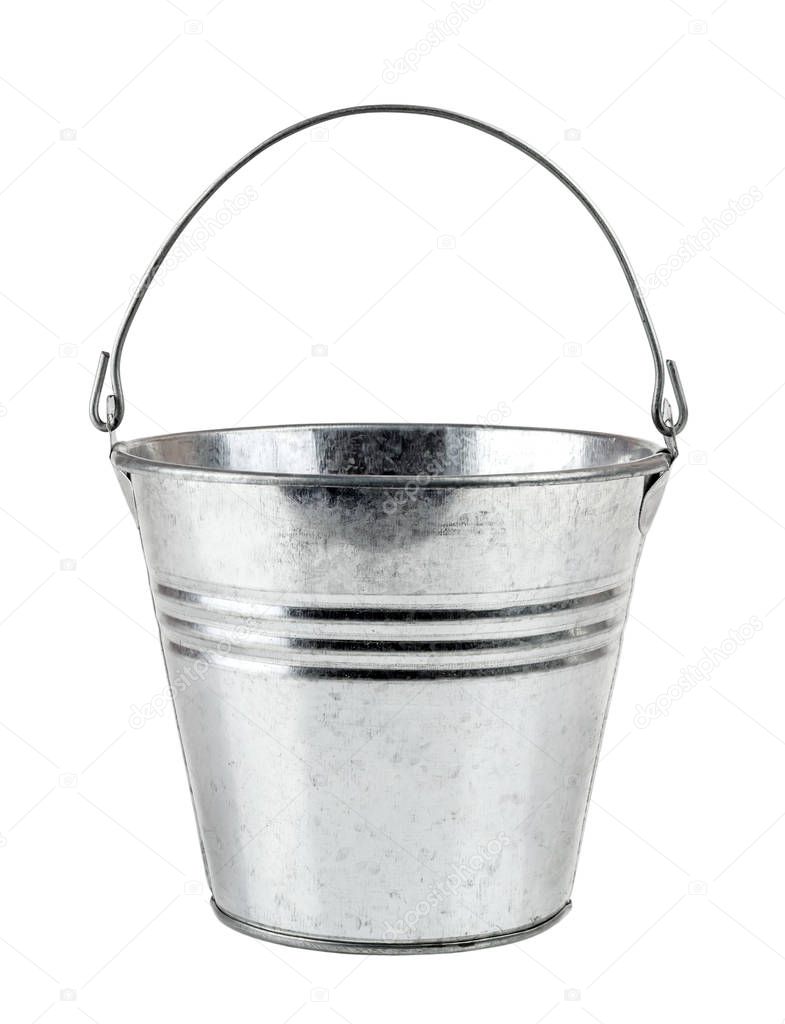 empty metal bucket isolated on a white background