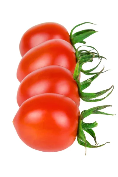 Tomates Cherry Alineados Una Fila Sobre Fondo Blanco — Foto de Stock