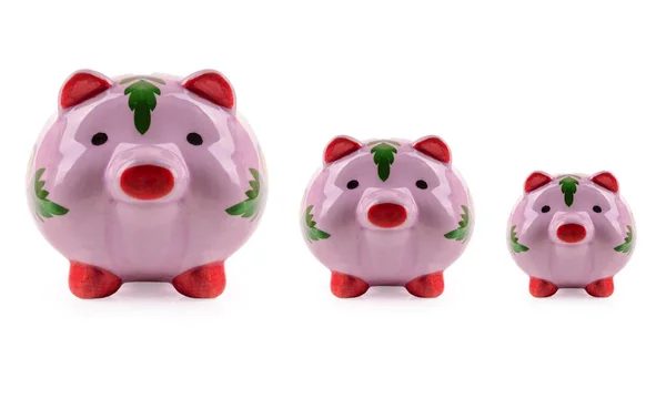 Three Little Pigs pink piggy bank isolated on white background