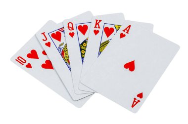 On, jack, Kraliçe, Kral, as royal flush beyaz arka plan üzerinde izole