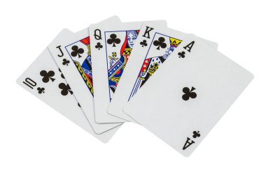 On, jack, Kraliçe, Kral, as royal flush beyaz arka plan üzerinde izole
