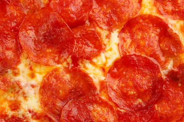 Pepperoni Pizza Texture Closeup Basil Capers — Stock Photo, Image