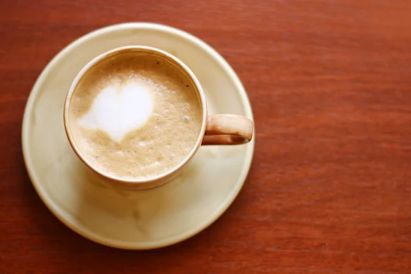 Καπουτσίνο Crema Top View Ξύλο Πίσω Latte Art — Φωτογραφία Αρχείου