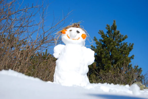 Funny Snowman Sunny Winter Day Handmade — Stock Photo, Image