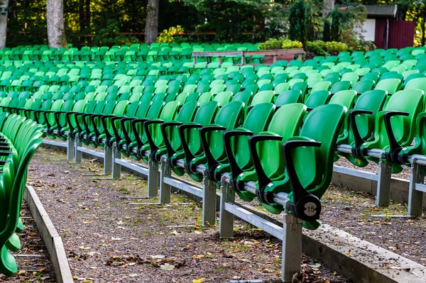 Stolar Som Väntar Publiken Inga Människor Grund Corona Covid — Stockfoto