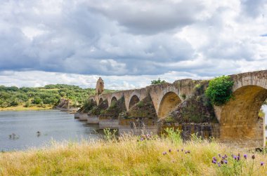 Elvas (Portekiz) ve Olivenza (İspanya arasında Guadiana Nehri üzerinde Ajuda köprü).