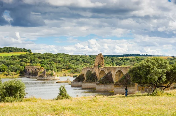 Ponte Ajuda Sobre Rio Guadiana Entre Elvas Portugal Olivenza Espanha — Fotografia de Stock