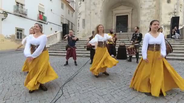 Elvas Portekiz Jun 2018 Ortaçağ Dansçılar Katılmak Elvas Portekiz Ortaçağ — Stok video