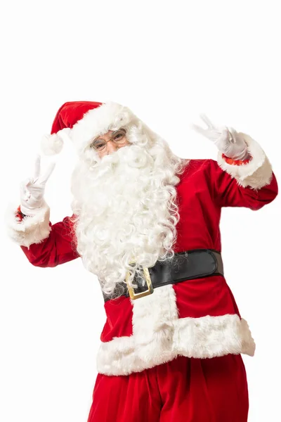 Santa Claus mostrando V signo de victoria sobre fondo blanco — Foto de Stock