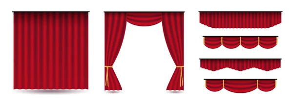 Conjunto de cortinas de veludo de seda de luxo vermelho — Vetor de Stock