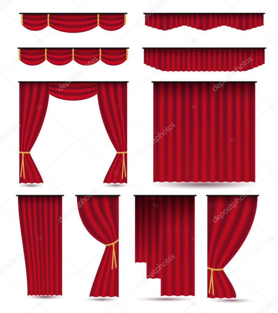 Set of red luxury silk velvet curtains