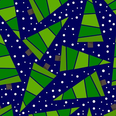 Dekoratif köknar ağaçlarıyla kusursuz bir Noel deseni. Renkli karikatür çizimi.