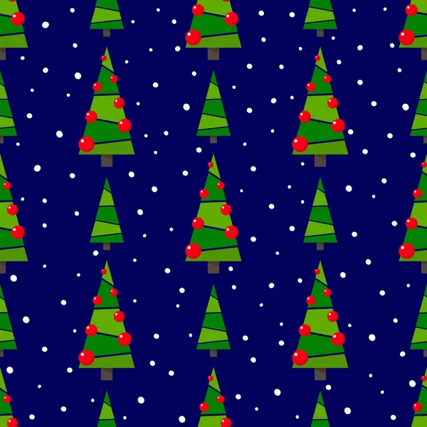 Pola Natal mulus dengan pohon cemara dekoratif. Ilustrasi kartun berwarna. - Stok Vektor
