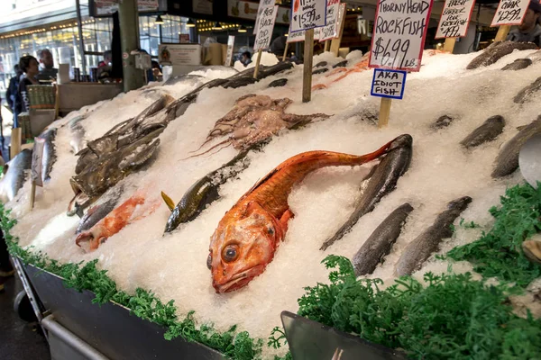 Frische Meeresfrüchte auf Eis auf dem Fischmarkt — Stockfoto