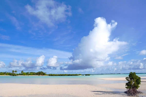 Vit Sand Strand Klart Vatten Republiken Kiribati Mikronesien Centrala Stilla Royaltyfria Stockfoton