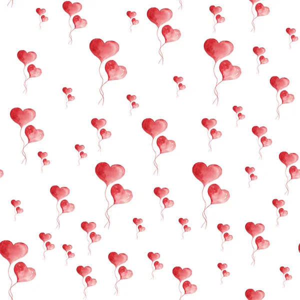 Tło Czerwone Serca Akwarela Balony — Zdjęcie stockowe
