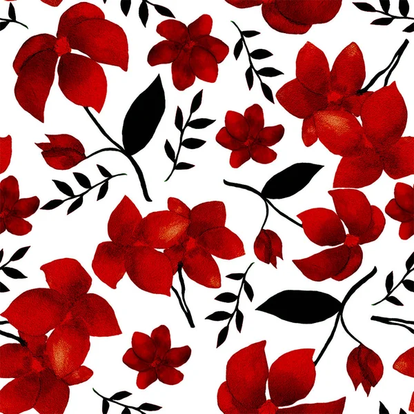 Patrón Sin Costuras Con Flores Rojas — Foto de Stock