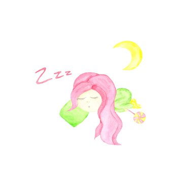 suluboya pijama, ay, yıldız, balon, kazak, yastık pembe saçlı kız uyku ile ayarla