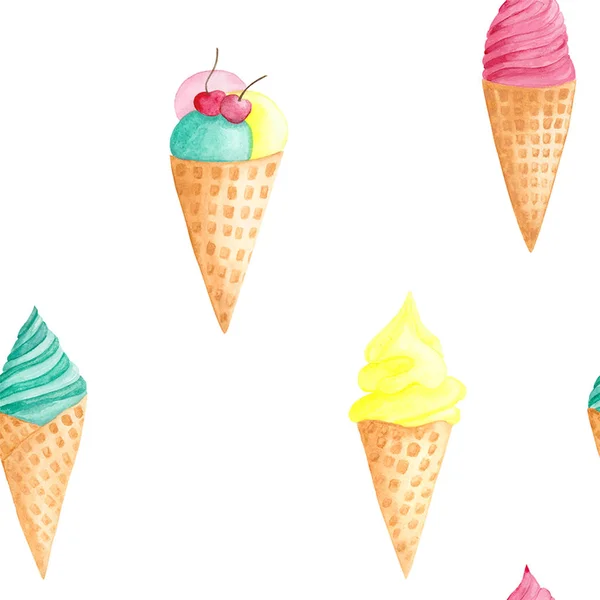 Watercolor Pattern Pink Turquoise Orange Ice Cream Fruit Ice — Stock Photo, Image