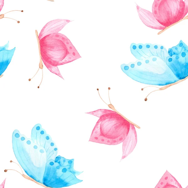 Patrón Acuarela Mariposas Azules Rosadas — Foto de Stock