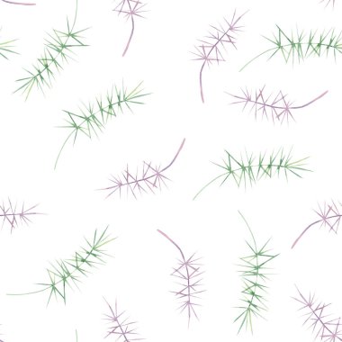 Sulu Boya desen gümüş, yeşil, mor Menekşe yaprakları ve beyaz bir arka plan üzerinde şubeleri. Ideal kartları ve davetiyeler.